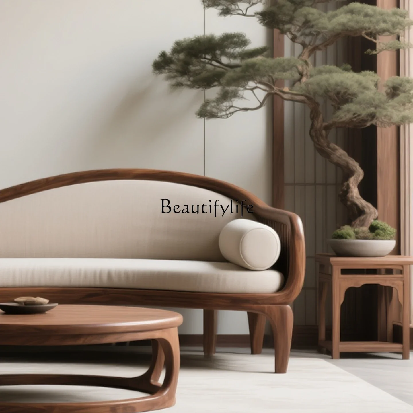

yj7 North American black walnut three-person sofa modern minimalist new Chinese solid wood sofa
