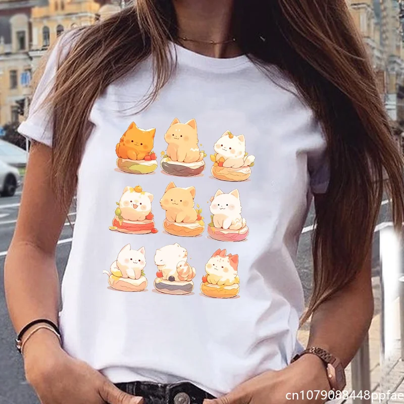 

Милая забавная футболка с рисунком кота, летняя персонализированная милая футболка, женская повседневная крутая футболка