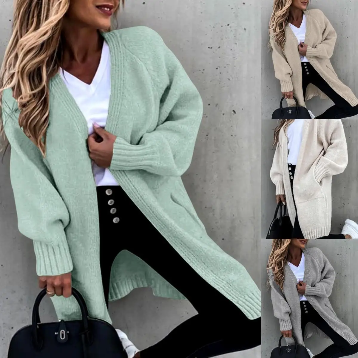 

Women's Knitted Cardigan Sweater Medium Length Jaet College Sle Color Regular Sve Open Front Faion Autumn Wear