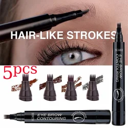 1/3/5Pcs 5Colors Eyebrow Pen Waterproof 4 Fork Tip Eyebrow Tattoo Pencil Long Lasting Natural Dark Brown Liquid Eye Brow Pencil