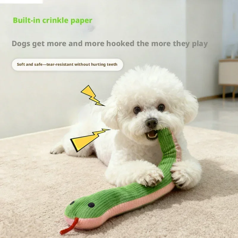 Snake Shape Interactive Pet Chew Toy Bite Resistant Plush Squeaky Toy Teeth Cleaning for Kittens Puppies Small Pets