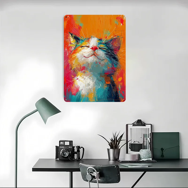 شعيرات القط المباركة ملصق معدني علامات معدنية جدار الفن خمر الديكور الداخلي مخصص تين تسجيل للديكور المنزل رجل الكهف