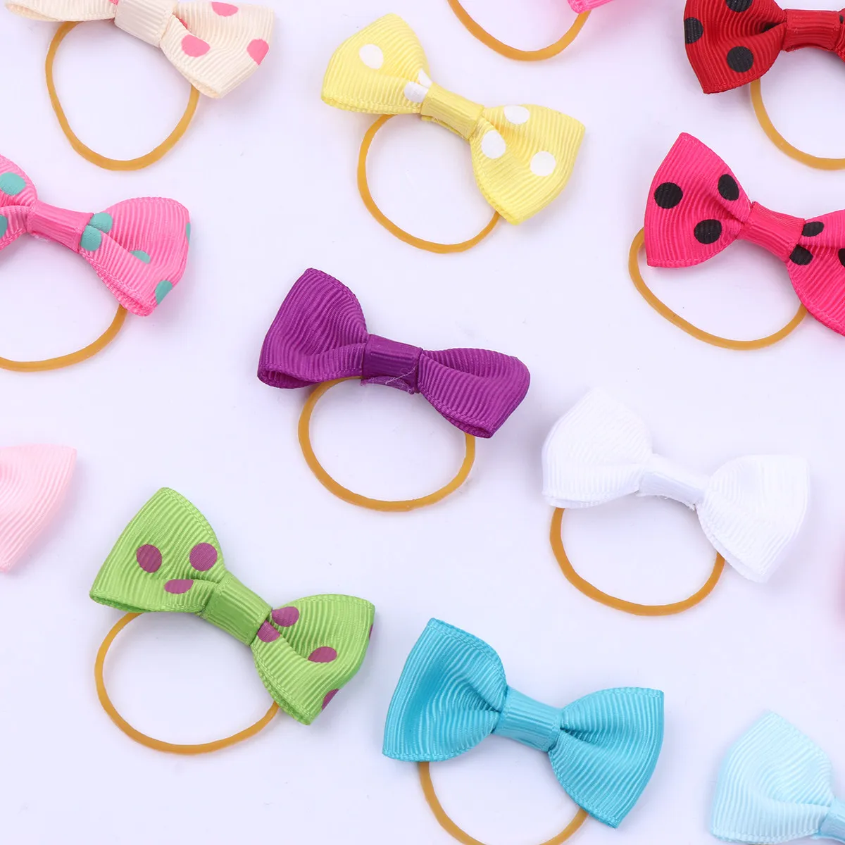 20PCS Dog Bowknot Elastic Hair Bands Pet Hair Rings Puppy Hair Ties Random Color Dog Hair Accessories Headwear