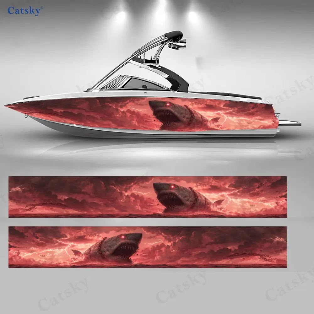 

Наклейки на лодки Inferno Shark Crimson Lightning, водонепроницаемые виниловые наклейки из ПВХ для рыболовных лодок, прочный и стильный дизайн