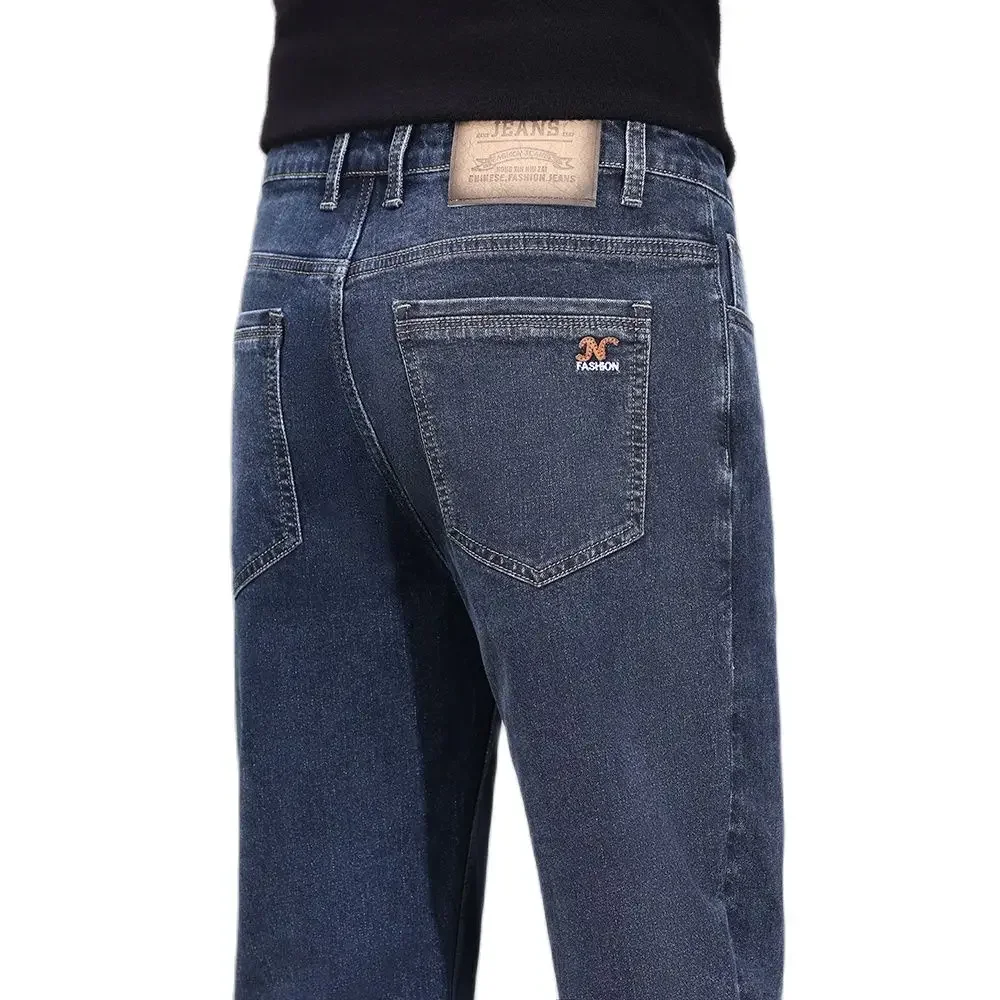 

Pop Spring Autumn High Quality Men's Stretch Retro Jeans Cotton Regular Fit Business Casual Straight Denim Pants Male Brand Trou