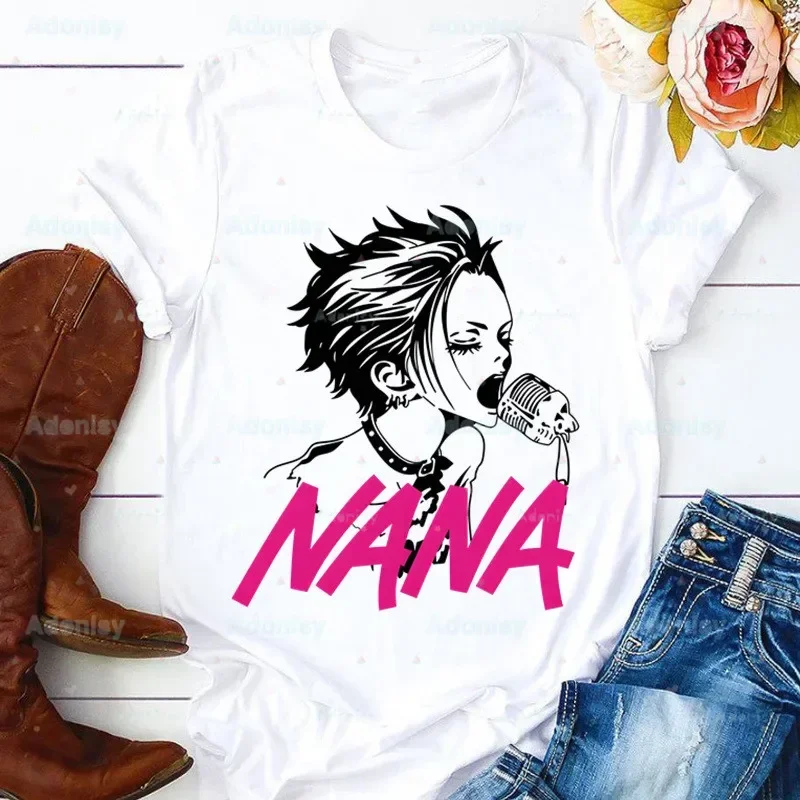 Black Stones NANA Osaki Anime Ladies T-shirt Ladies Casual o-collar White Shirt Short Sleeve Ladies T-shirt Graphic Printing