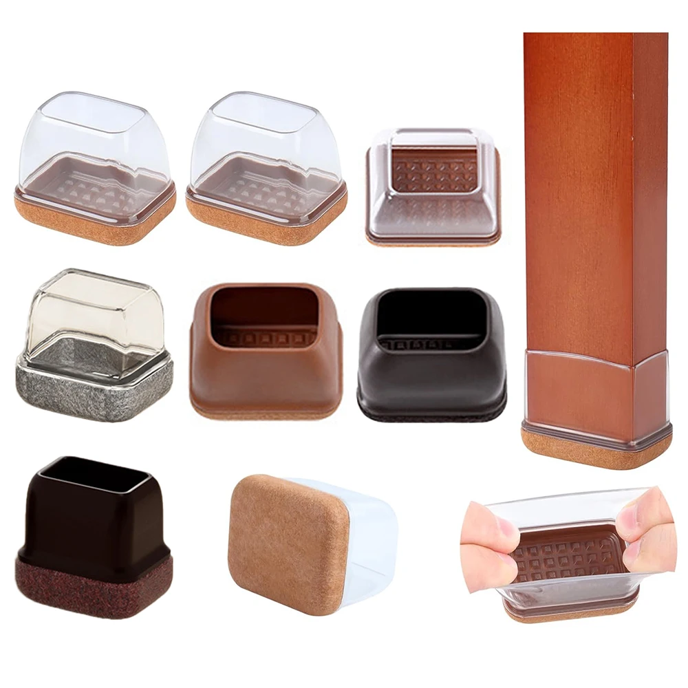 8 pieces of felt chair leg floor protectors, rectangular furniture cushions, transparent silicone caps to protect the floor