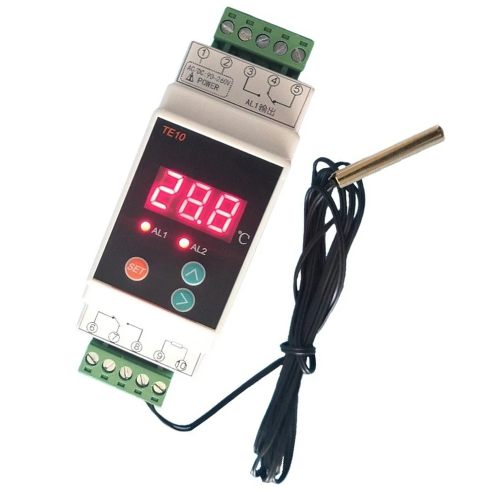 1 buah AC90 ~ 260V Din Rail Thermostat 2 arah Output temperatur Alarm Controller -40 ~ 110 ℃ AC90 ~ 260V panjang 1.5m termostat