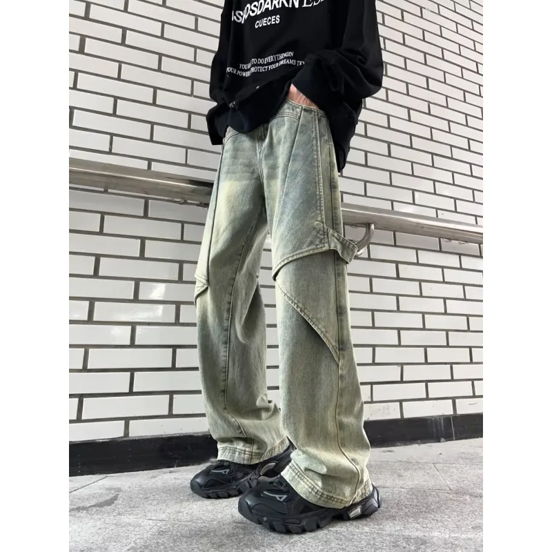 

Cargo jeans men's spring American high street wide leg pants loose straight leg pants