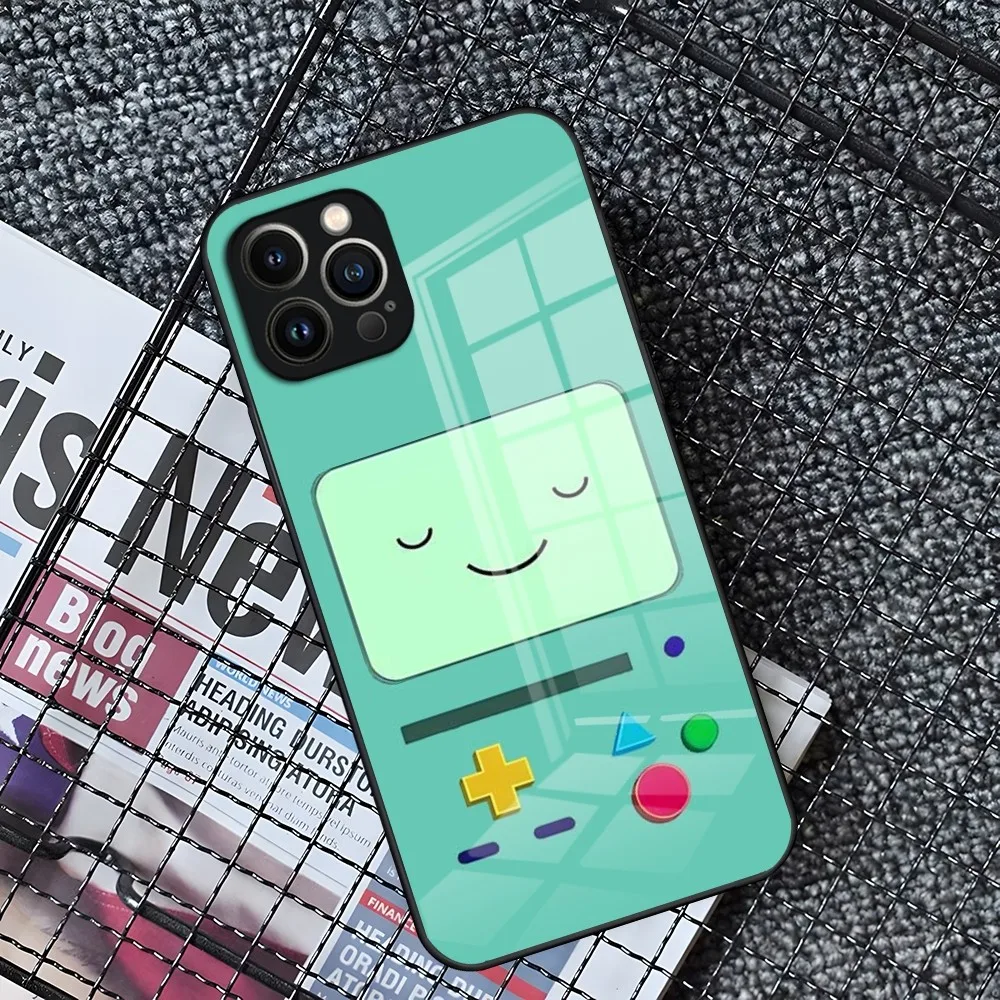 Adventure Time Cute Beemo BMO Jake Finn Phone Case For IPhone 15 14 Pro 11 13 12 Mini XS XR Max 8 7 6 Plus SE 2020 Glass Design