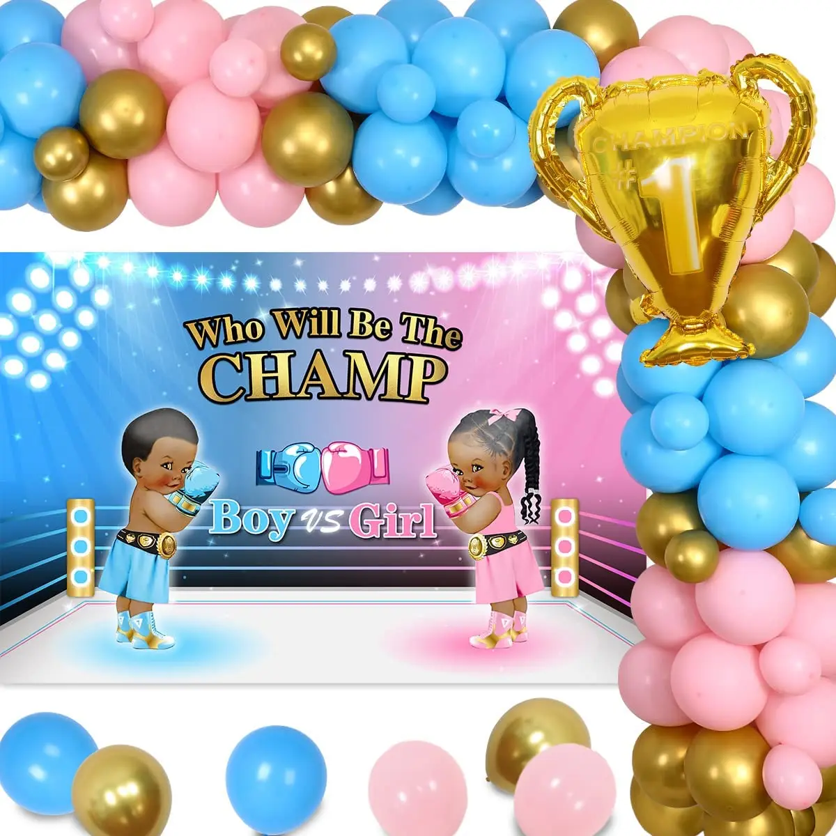 

Boxing Theme Gender Reveal Party Decorations Pink Blue Balloons Garland Champion Foil Balloons Boxing Gender Reveal Backdrop