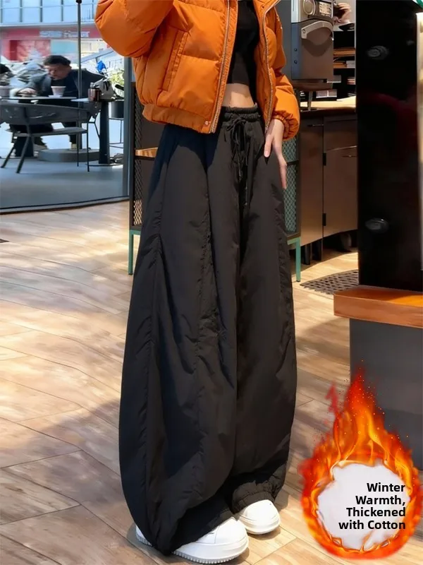 

Thiened Cotton Pants Women's Outerwear Winter Unique Super Beautiful Warm Wide Leg Casual Trousers High Waist Long Pants