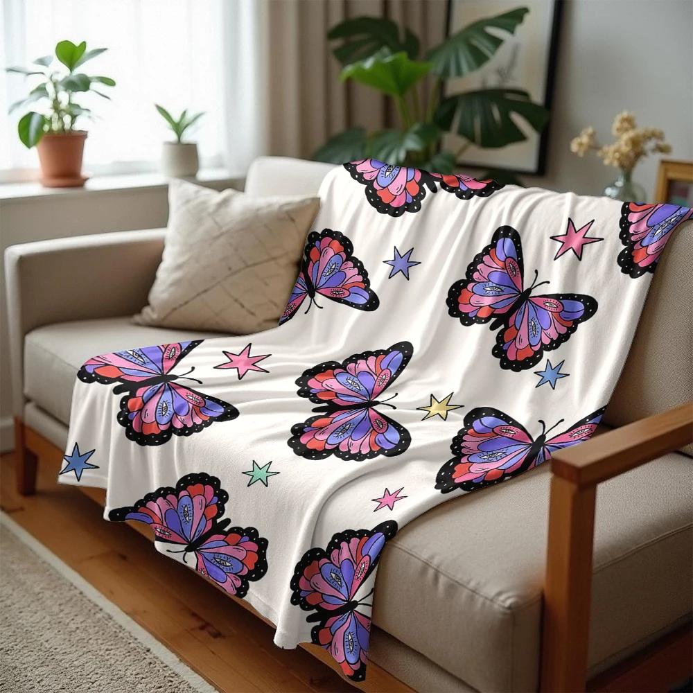 Starry Butterfly Dance Cartoon Anime Print Flannel Blanket Soft Warm Throw for Kids Bedroom Sofa Bed Christmas Office Car