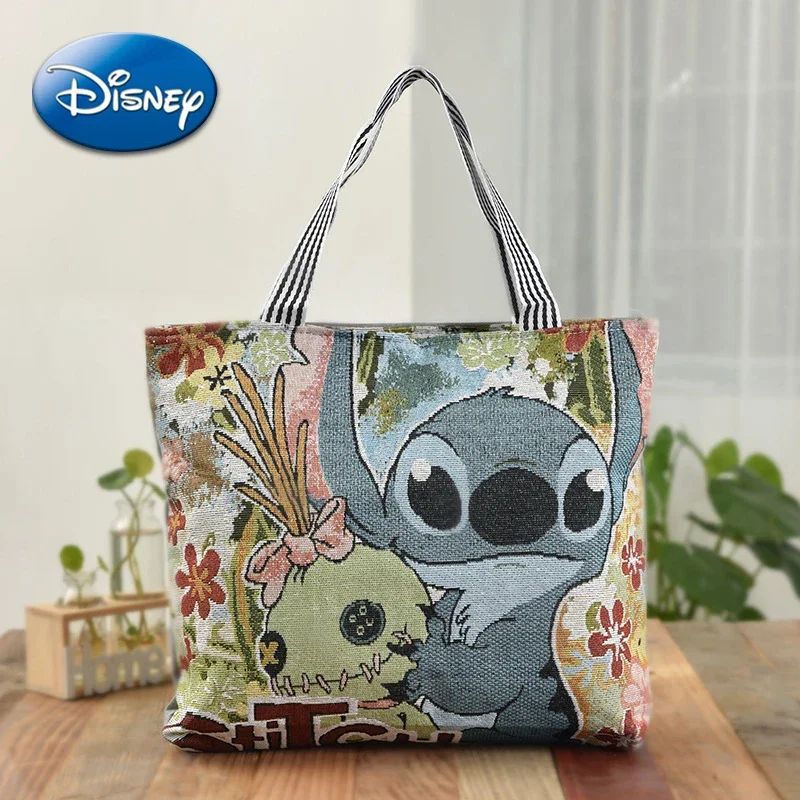 Disney Mickey Mouse Retro Shoulder Bags for Women's Cartoon Anime Canvas Handbags Stitch Winnie Oxford Bag Shopping Storage Bags