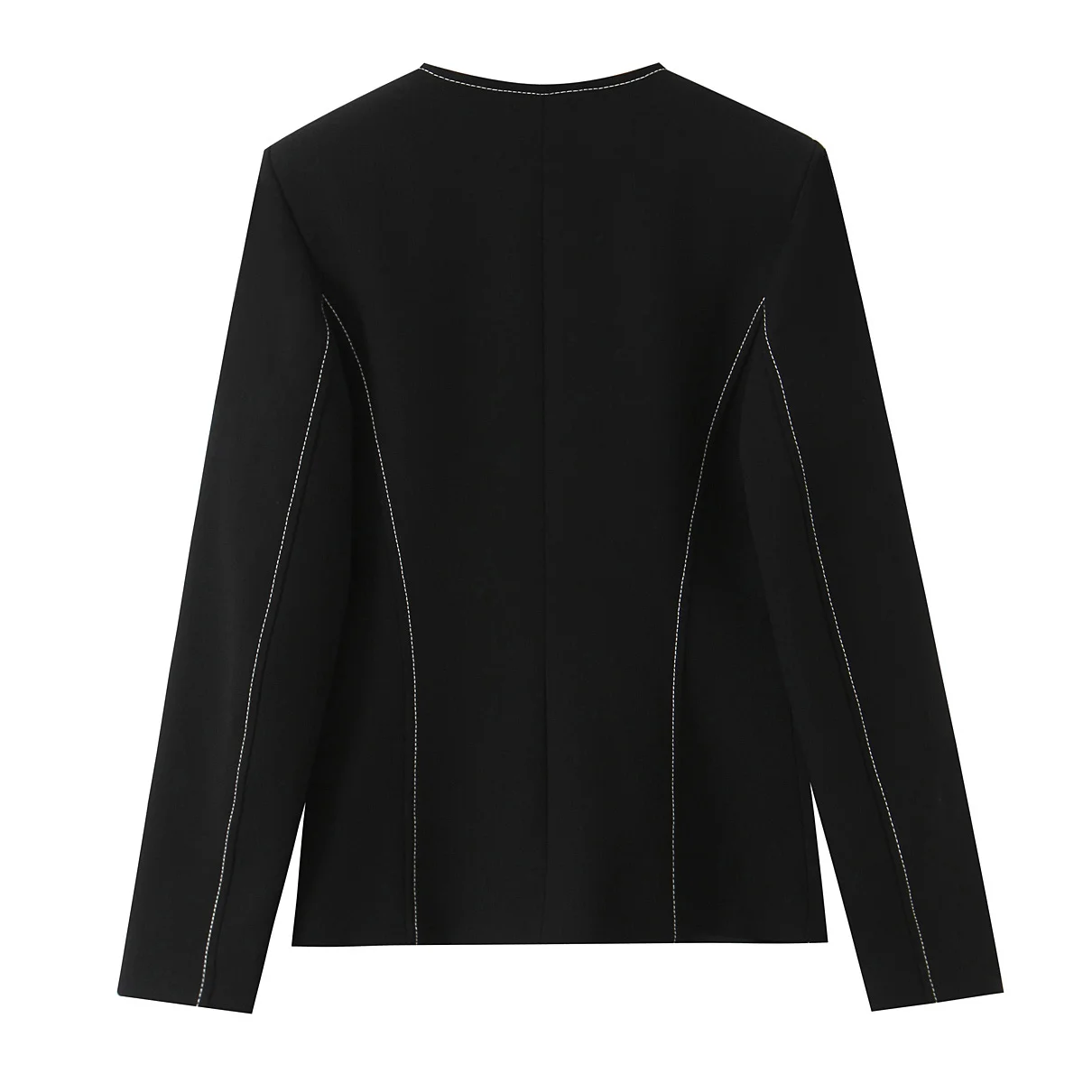 سترة كلاسيكية أنيقة سوداء للمكتب للسيدات واحدة الصدر للخريف سترة نسائية جديدة غير رسمية بسيطة برقبة دائرية وأكمام طويلة