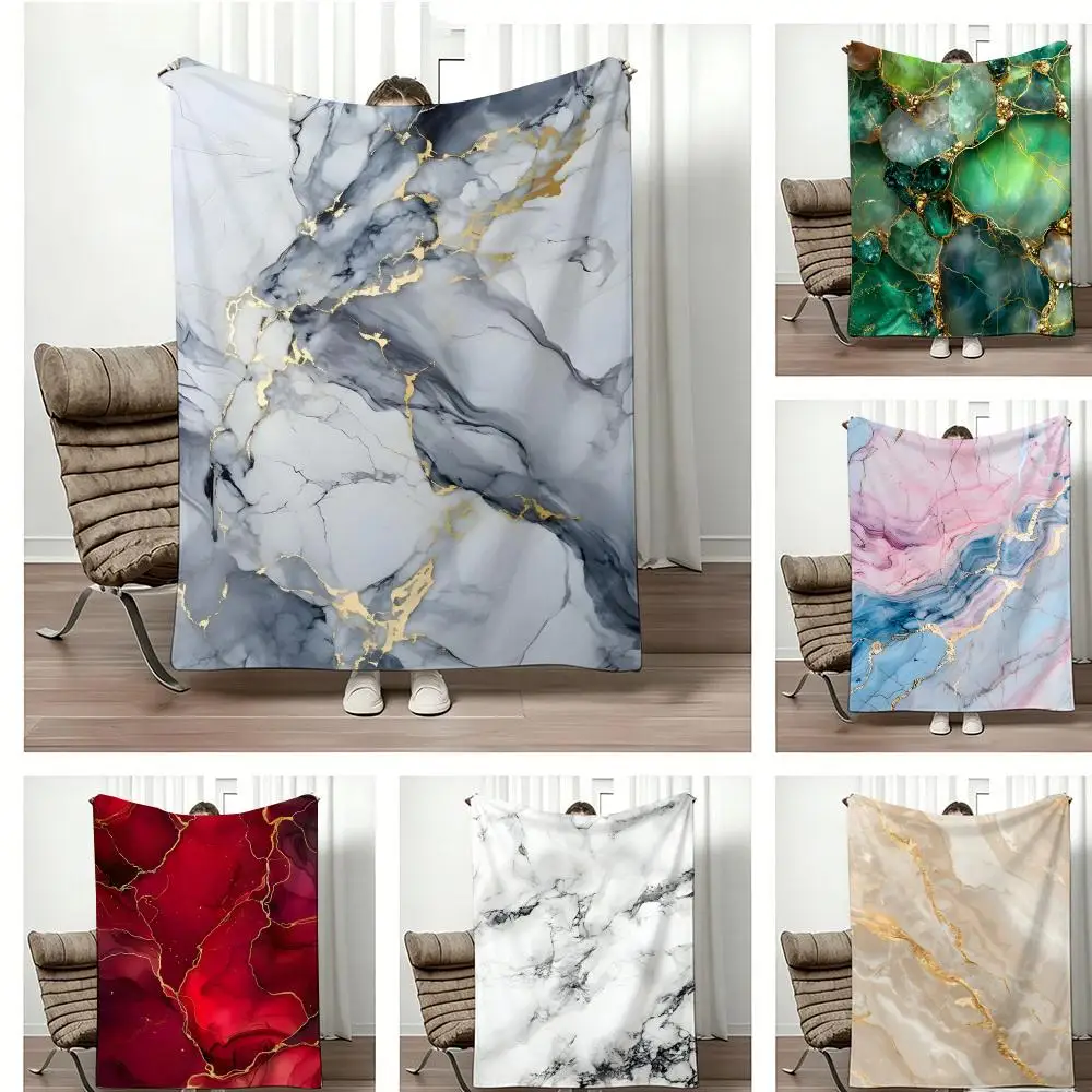 Art Marble Texture Throw Lightweight  Flannel Blanket Soft Skin-friendly for Summer Cooling