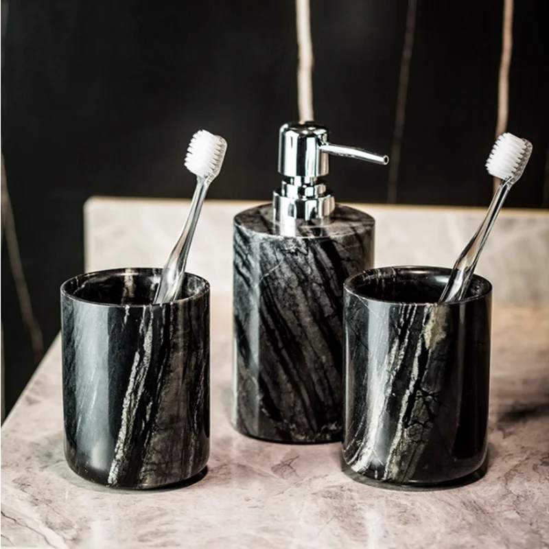 Advanced, Black and White Marble Soap Dispenser, Bathroom Decorative Tray, Cotton Swab Box, Aromatherapy Bottle, Mouthwash Cup