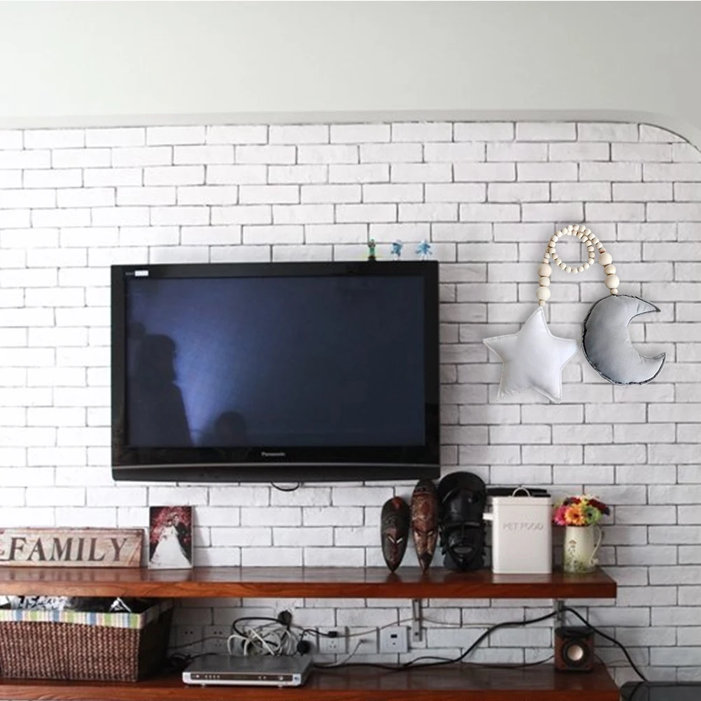 القمر ستار الخرز الخشبي شنقا زخرفة بيضاء الاطفال سرير سرير ديكور غرفة الحضانة جدار الفن DIY غرفة الاطفال #1