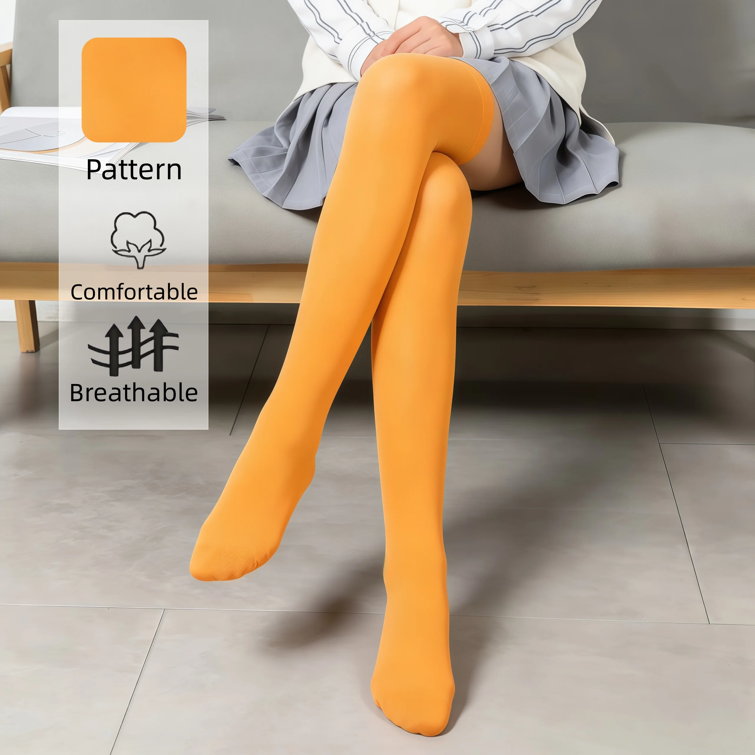 Women's solid orange thigh high stockings breathable versatile casual over the knee socks for daily outdoor wear - view 3