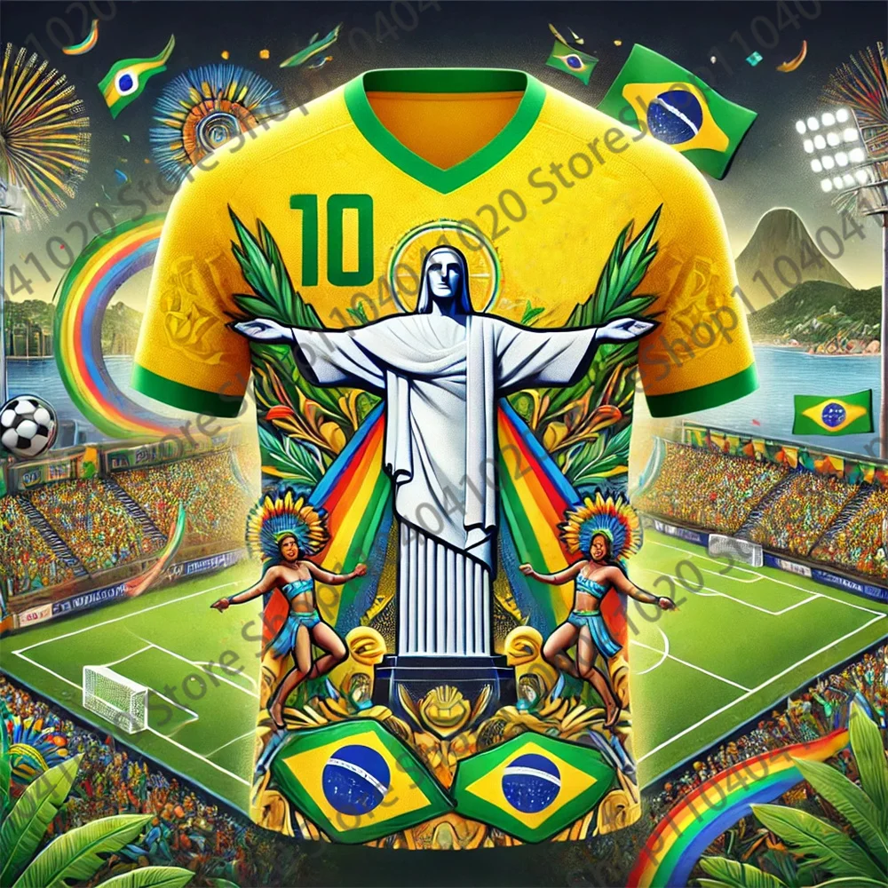 2024 New Brazil Special Edition Rio De Janeiro Statue Printed Football Jersey Adult Children's Summer Football Training T-Shirts