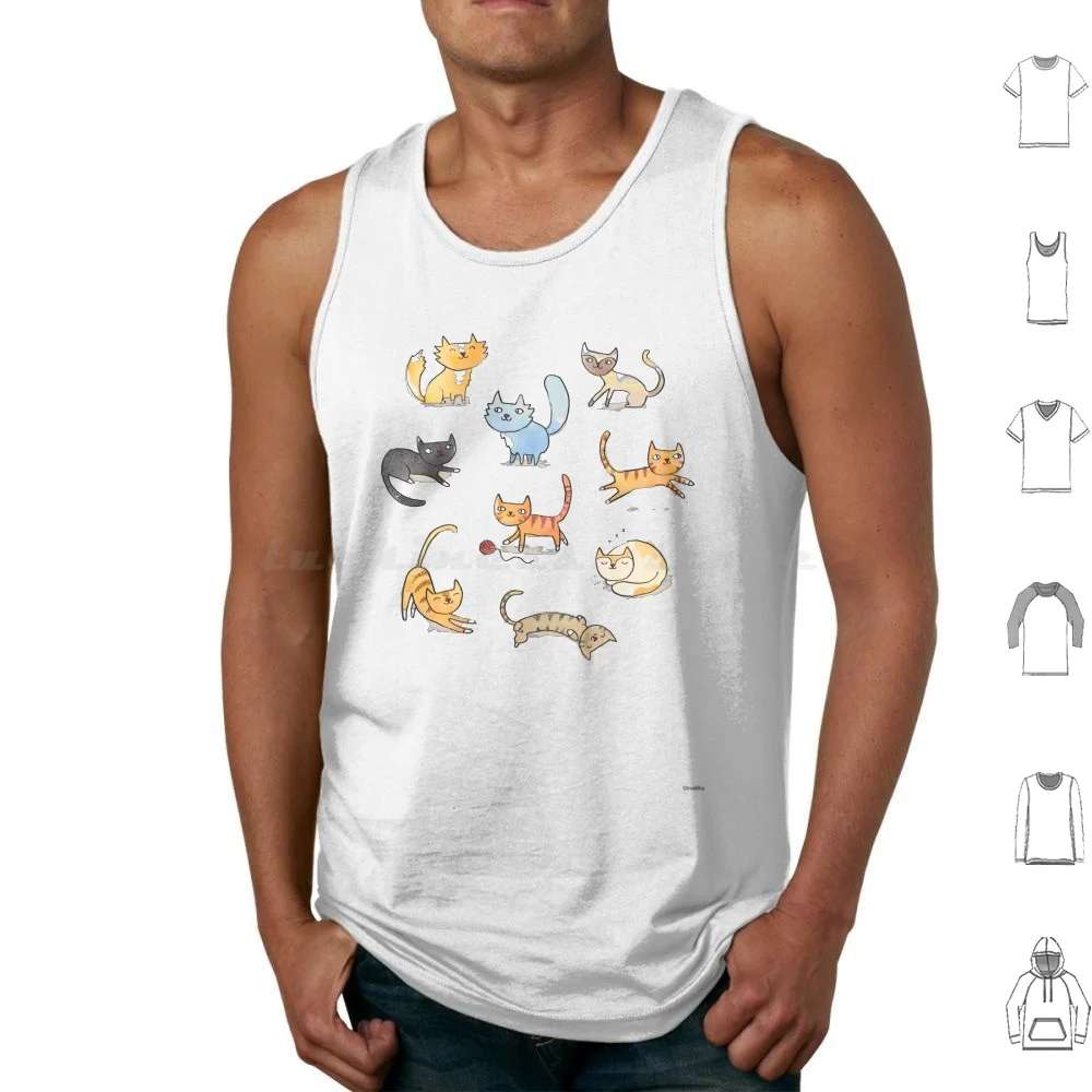Cats Cats Cats Tank Tops Print Cotton Cats Felines Kitties Kitty Meow Purr Cute Funny Animals Pets Dinomike