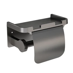 Toilet Paper Holder with Phone Shelf Aluminum Rustproof Wall Mount Roll Tissue Storage Hanger Shelf for Toilet Bathroom Shower