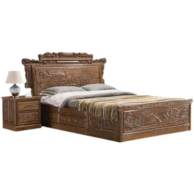 Mahogany furniture new Chinese style, all solid wood bed 1.5 meters double bed