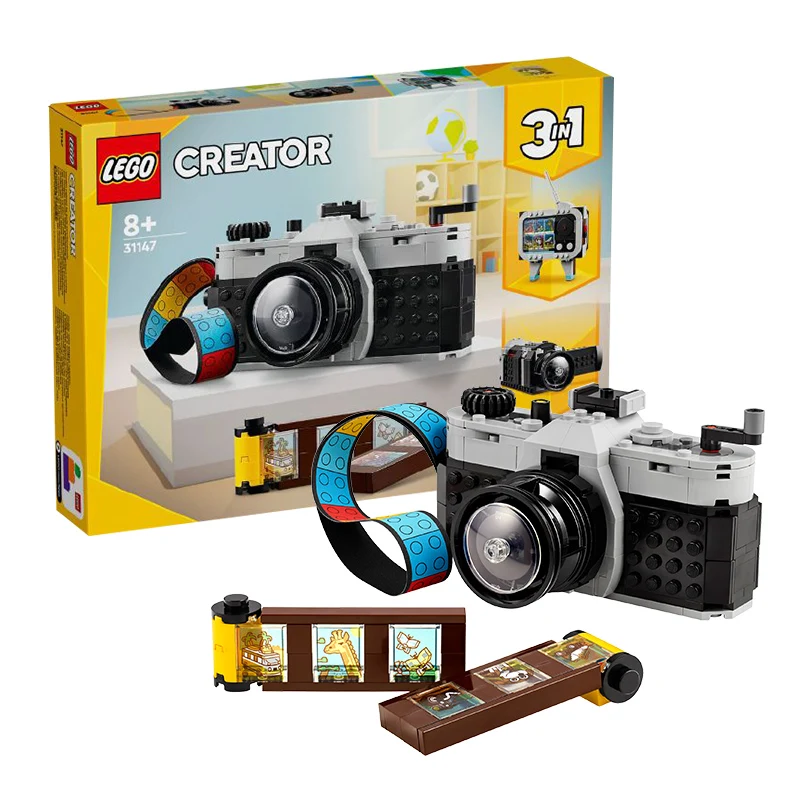 

LEGO retro camera 3-in-1 set of miniature building block models for children's birthday gifts, children's collection toy set