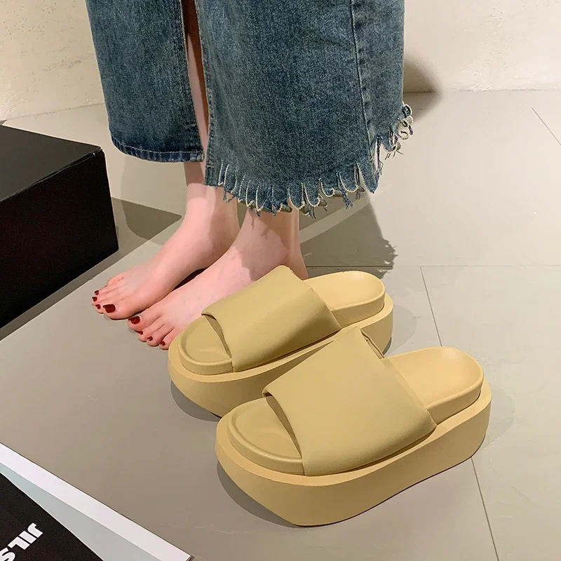 New fashion Platform Women Slippers Summer soft Square Toe Satin Sandals WomenSexy High Heels Shoes Beach Sandals Flip Flops