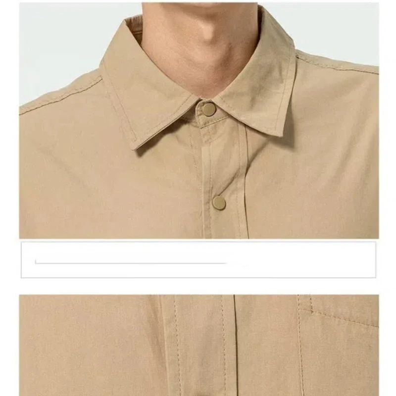 Japanese 2024 Spring and Autumn Men's New Splicing Square Collar Button Pocket Fashion Solid Color Loose Versatile Casual Shirts