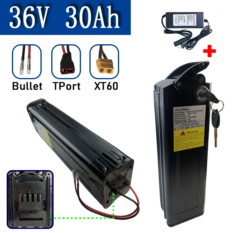 

36V 30Ah Seat Tube Silver Fish 18650 Li-ion Battery For Electric Bike Bicycle Bicycle battery+charger