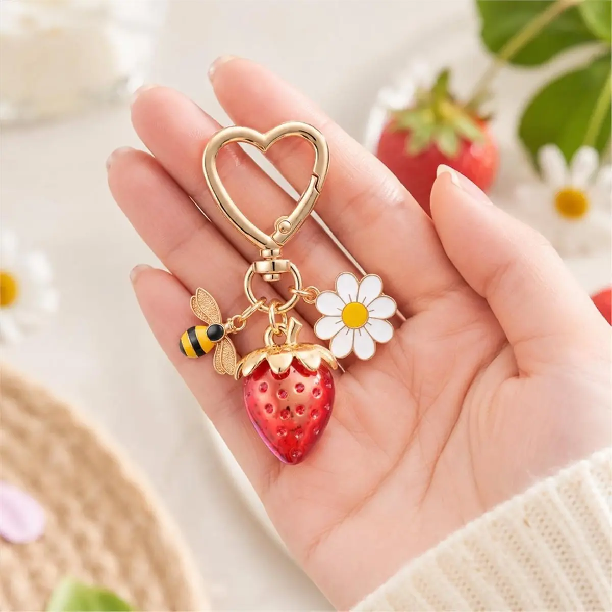 20 Pack Strawberry Bag Charms Set, 4 Colors Cute Strawberry Keychain Accessories for Girls Bags