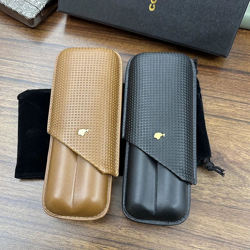 

Hot Sale Leather Cigar Holder Travel Case Cigar Humidor 2 Tube Cigars Box Carrying Case Humidor Smoking Accessories New