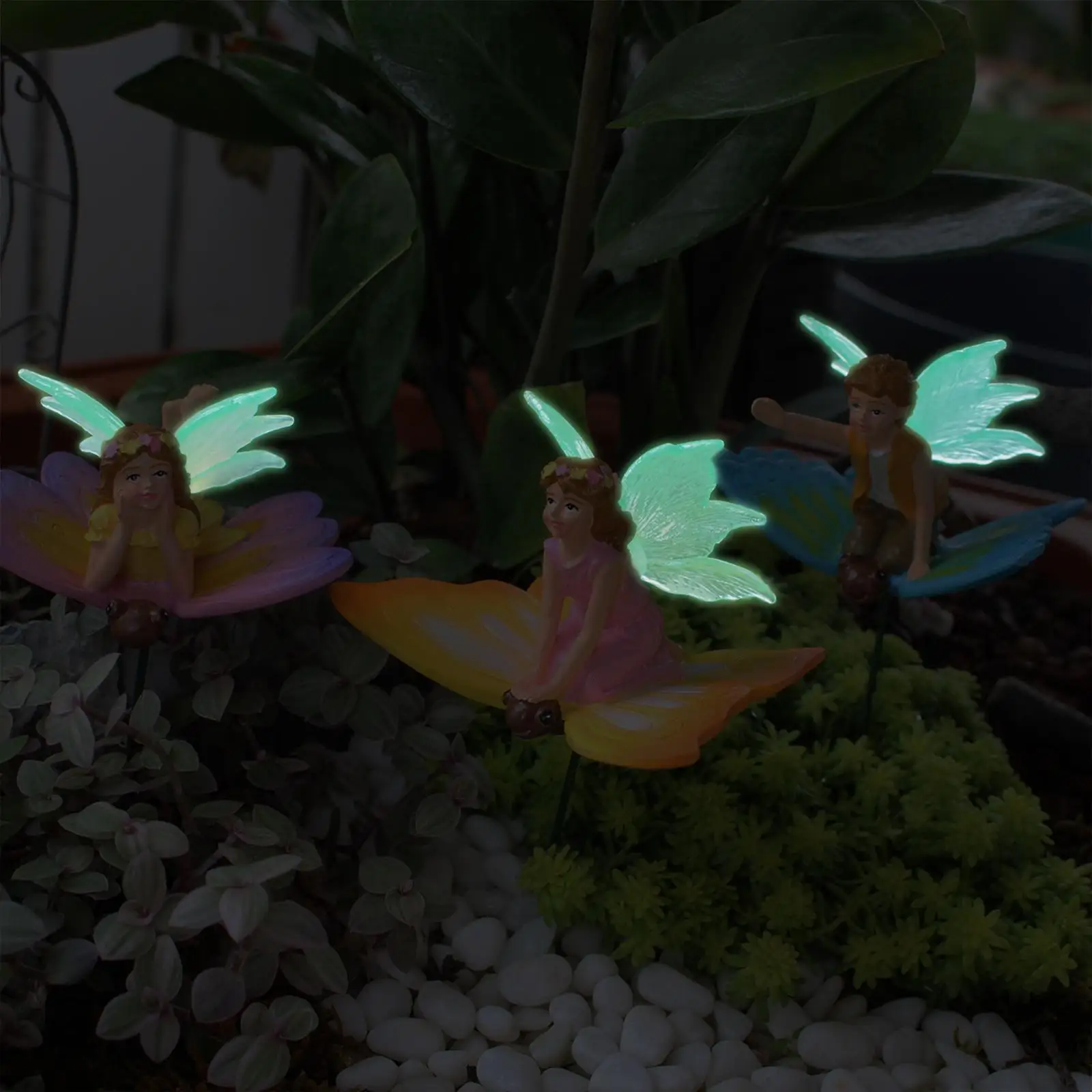 Mini paletti da giardino con statua di fata da 3 pezzi luminosi per cortile