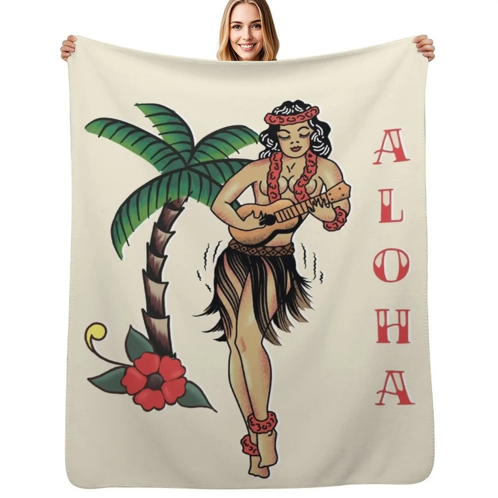 Jerry Style Traditional Aloha Hula Pinup Girl In Hawaii Throw Blanket cosplay anime halloween for winter Moving Luxury Blankets