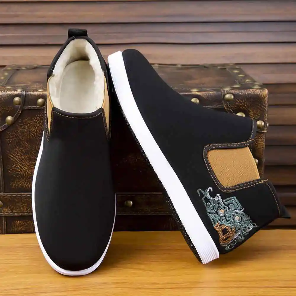 

Thiened Winter Cotton oes for Men Warm Fce High-Tube Boots Anti-Slip Convenient Slip-On Sle Traditional Beijing Clot...