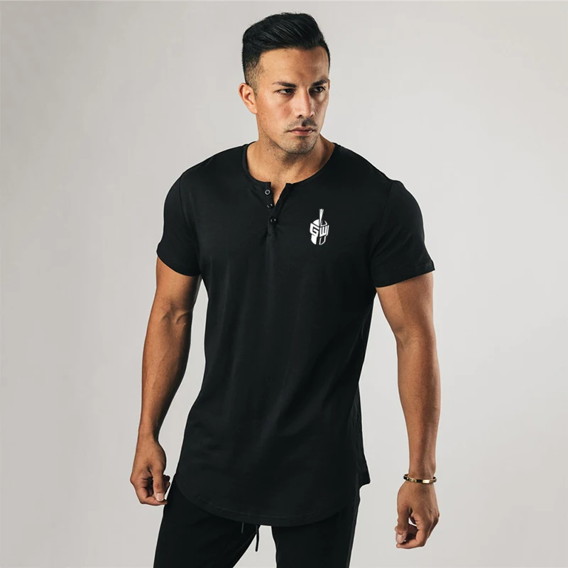 New Men Short Sleeve Cotton Breathable Slim Shirts Outdoor Jogging Tops Gym Training Fitness Running Sportswear Elastic T-shirt