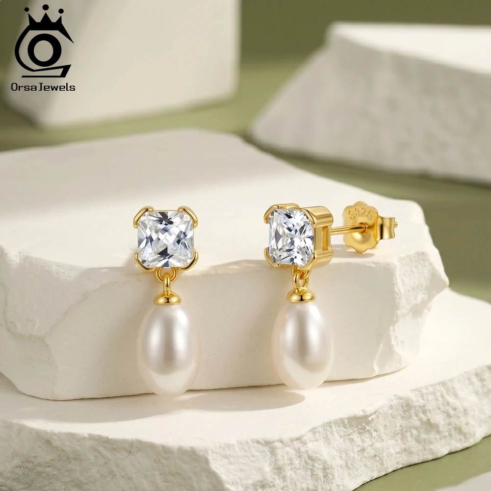 

ORSA JEWELS Natural Baroque Pearl Drop Earrings for Women 925 Sterling Silver Fashion Sweet Elegant Party Dangle Jewelry GPE141