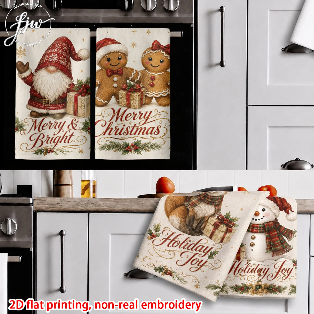 6pcs Vintage Christmas Kitchen Towels Retro Xmas Holiday Decorative Dish Towels for Winter Festive Home Decor