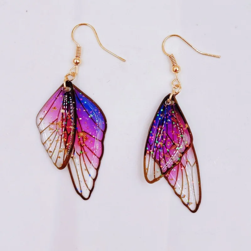 Transparent Gradient Resin Butterfly Wing Pendant Rhinestone Butterfly Earrings For Women Jewelry Party Gift Wholesale