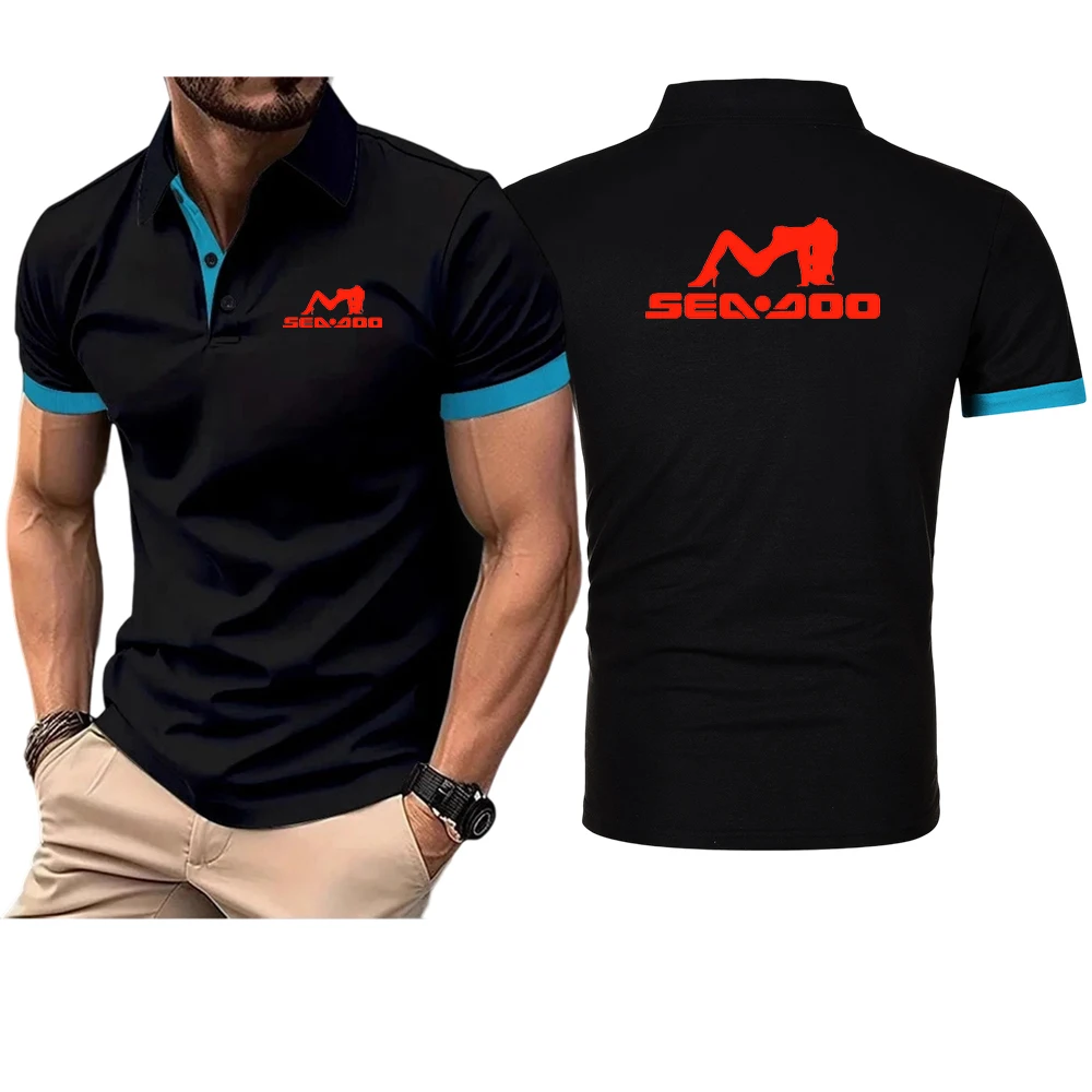 Men's Fashion High Quality Pullover Casual Bottom Top Sea Doo Seadoo Moto Logo Print Lapel Collar Short Sleeve Polo Shirt