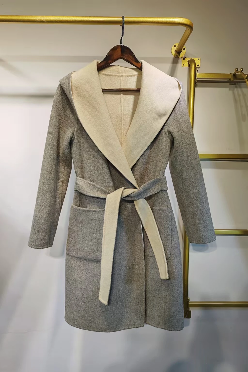 

Двустороннее шерстяное пальто со шляпой M/Y, брендовый шерстяной халат Quali, джемпер с поясом, облегающий крой средней длины для поездок на работу