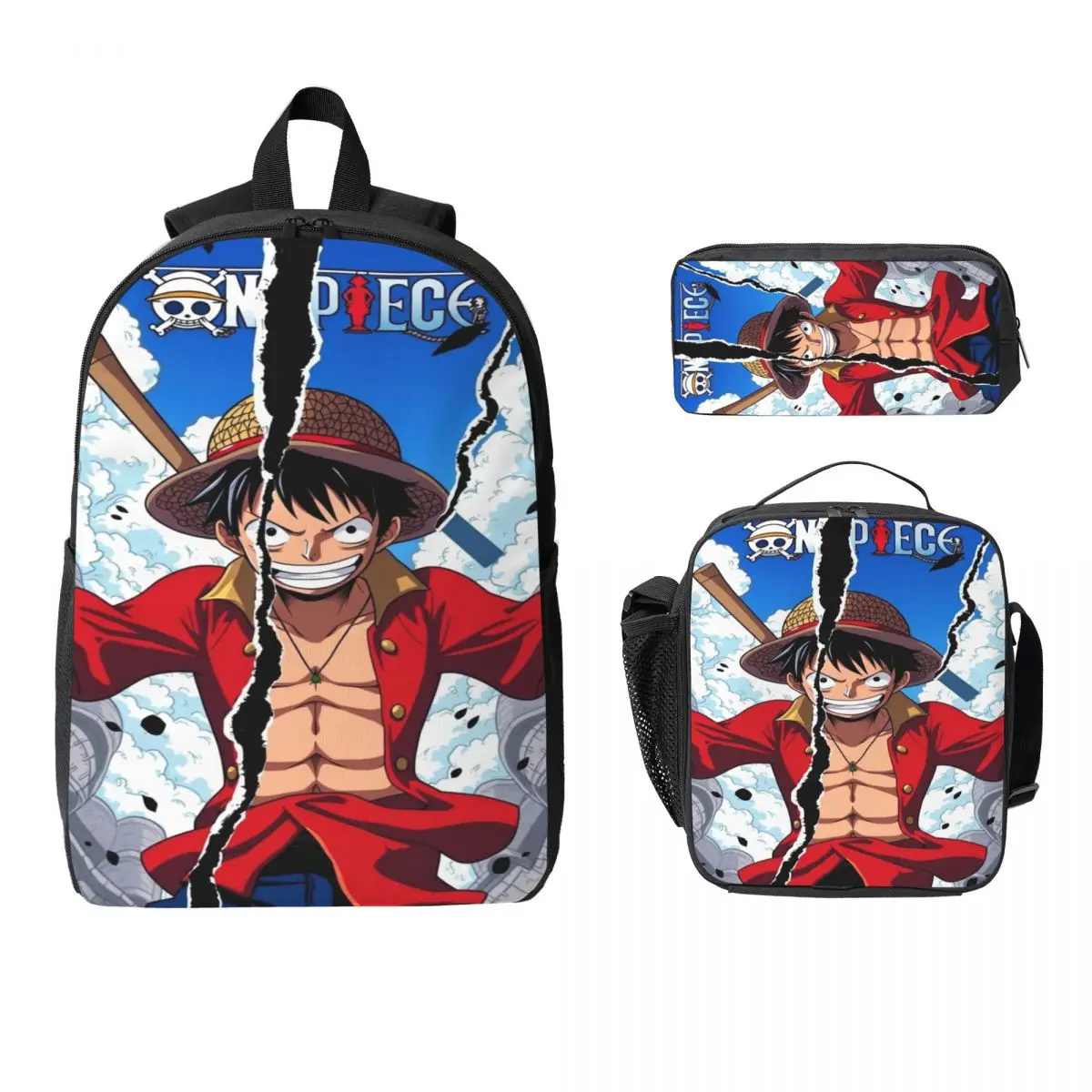 3Pcs Luffys O-one-pieces Backpack Set for Girls Boys Pencil Boxes Bookbag Sets with Lunch Box For Primary Students Knapsack