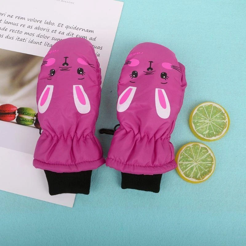 

HUYU Cute Children Ski Gloves Winter Padded Thermal Cotton Waterproof Handwears PU Waterproof Outdoor Sports Skiing Riding