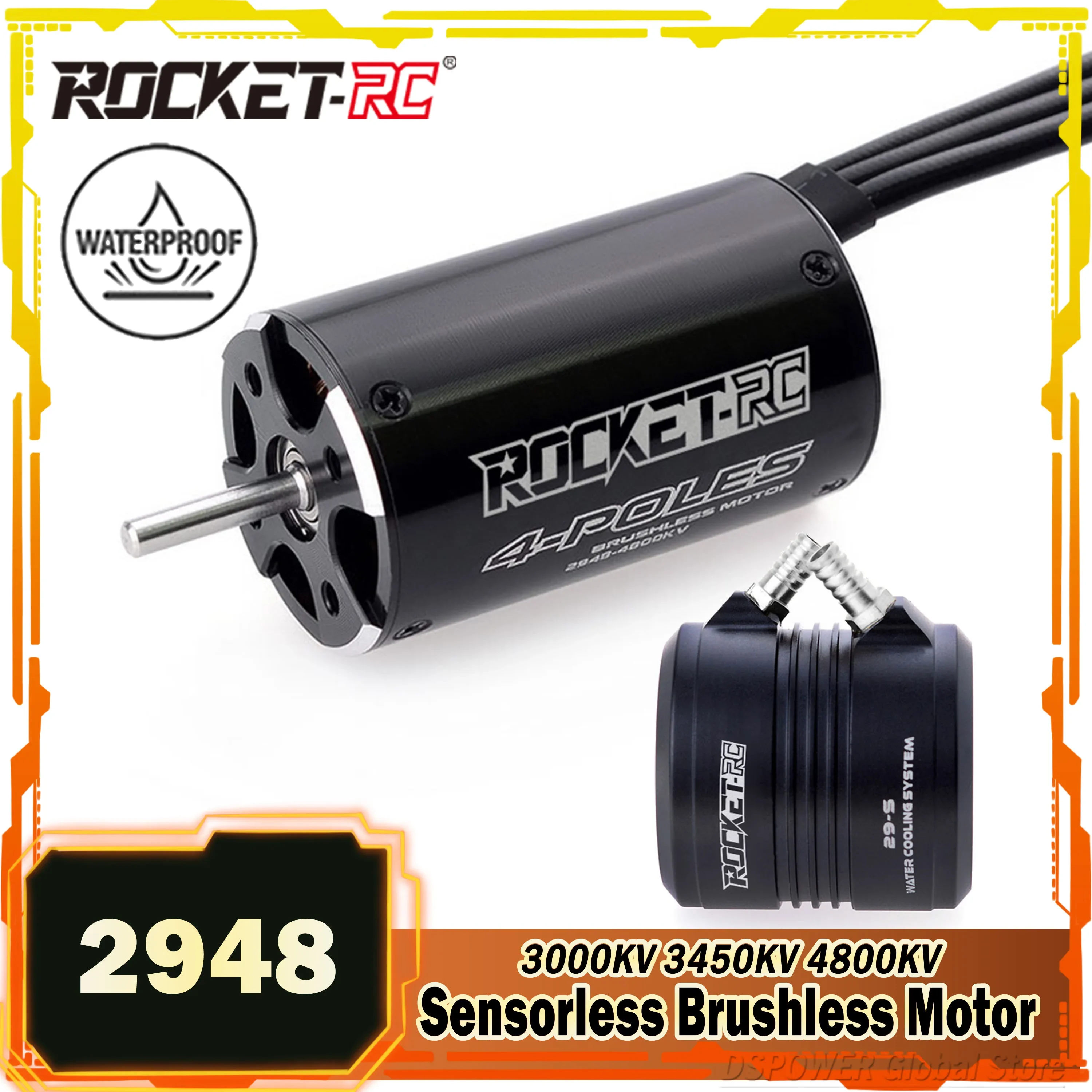 Rocket-RC 2948 Sensorless Brushless Motor 3000KV 3450KV 4800KV Waterproof 4 Poles 3.175mm for 600-800mm RC Boat Feilun FT011 ESC