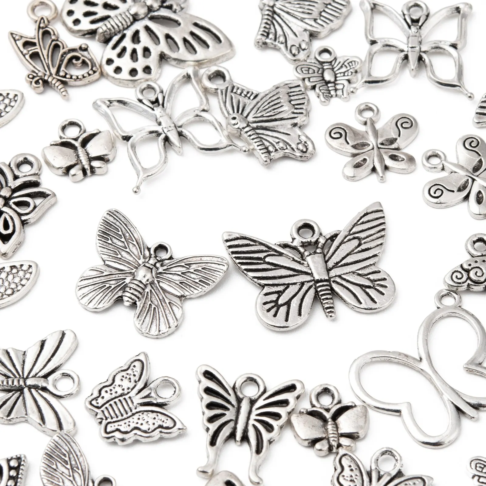 72Pcs Tibetan Charms Hollow Butterfly Antique Silver Color Pendants Mixed Shape for Jewelry Making DIY Necklace Bracelet Earring