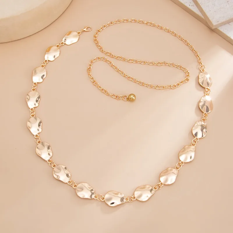 Hip-hop Geometric Oval-shaped Hammering Texture Metal Spliced Waist Chain for Women Bohemia Fashion Body Chain Jewelry Gifts image 4