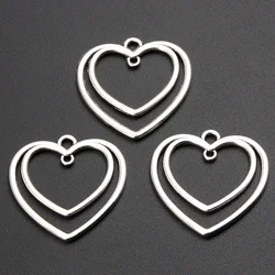 30pcs Silver Color 25.5x25mm Hollow Love Heart Charms Connector Pendant Fit DIY Handmade Jewelry Making Metal Alloy Supplies