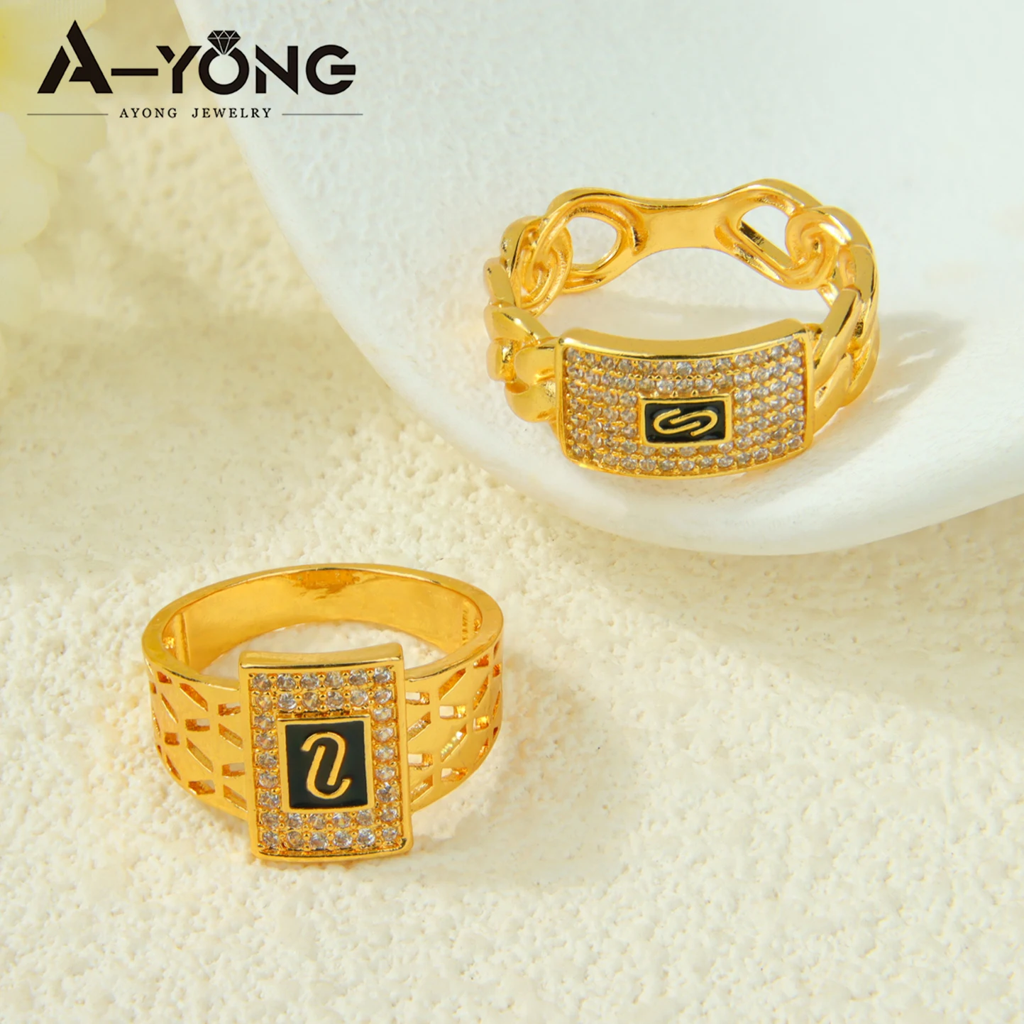 Italienische Hip-Hop Zirkonia-Ringe 21k Vergoldet Arabischer Mode-Punk-Stil Ring Dubai Damen Event Party Vintage Schmuck – Detail 4