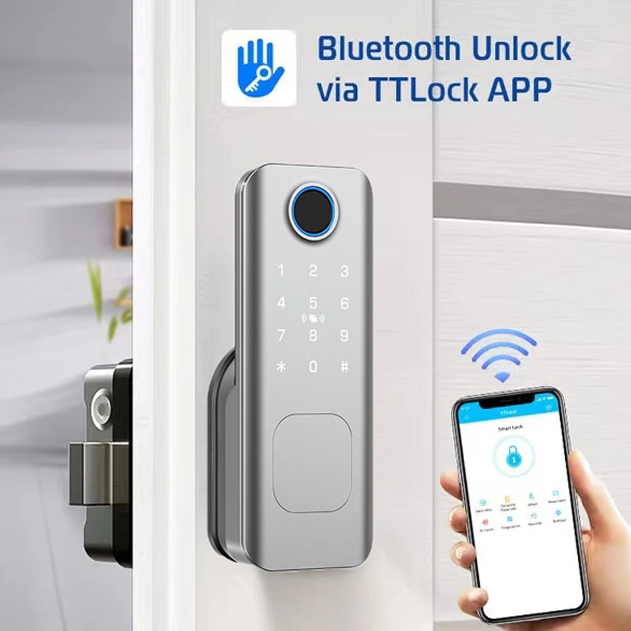 TTlock Electronic Smart Door Lock Fingerprint Biometric Bluetooth APP Wifi Code Digit Lock Work with Aleax Google Home for Home